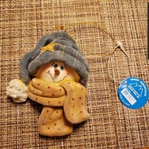Vintage Crazy Mtn Snowman Head with Fuzzy Hat and Scarf Ornament - NWT